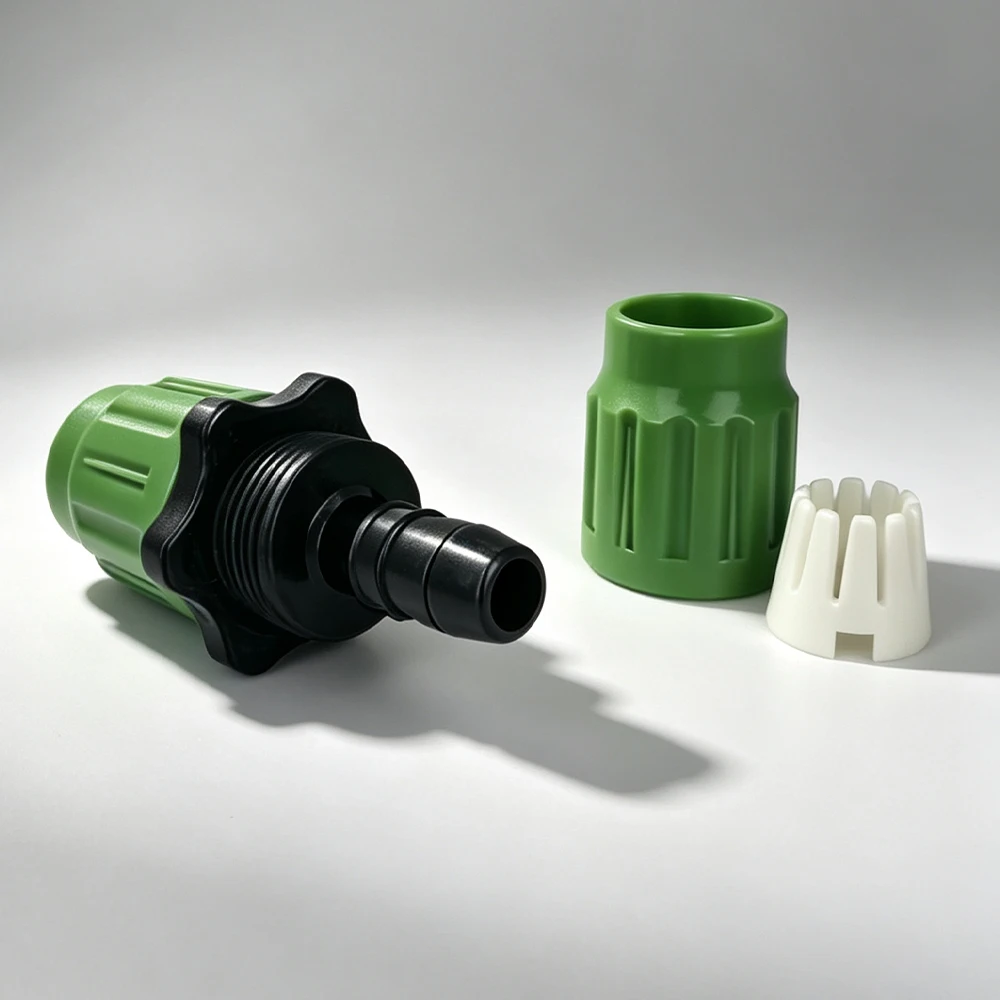 Plastic quick-connect fitting for flexible hose, 3/8 inch water pipe connector, car wash nozzle, thin hose adapter