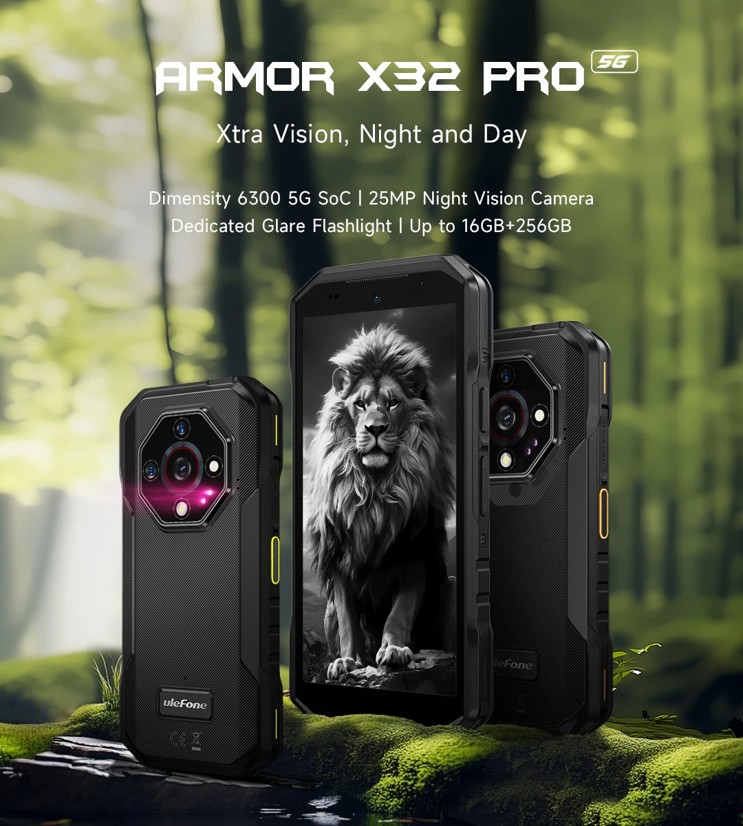 Ulefone Armor X32 Pro 5G Rugged Phone Android 14 16GB+256GB Dimensity 6300 Octa Core 64MP Camera NFC IP68/IP69K Waterproof
