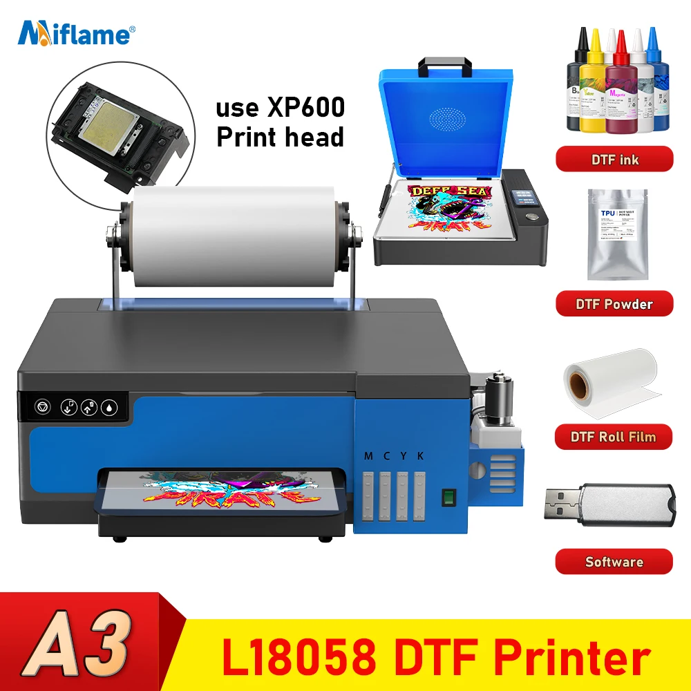 Direto para Filme Máquina de Impressão de Transferência, Impressora DTF, A3 XP600, DTF, A3, DTF, A3, DTF, A4, Dtf, Impressora com Alimentador de Rolos, Todos os Têxteis