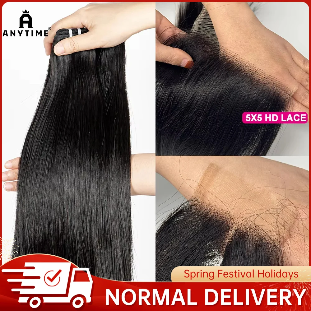 16A Vietnamese Virgin Hair Double Drawn Bone Straight Hair Bundles with 2x6/5x5 HD Lace Closure 100% Raw Human Hair Bundles