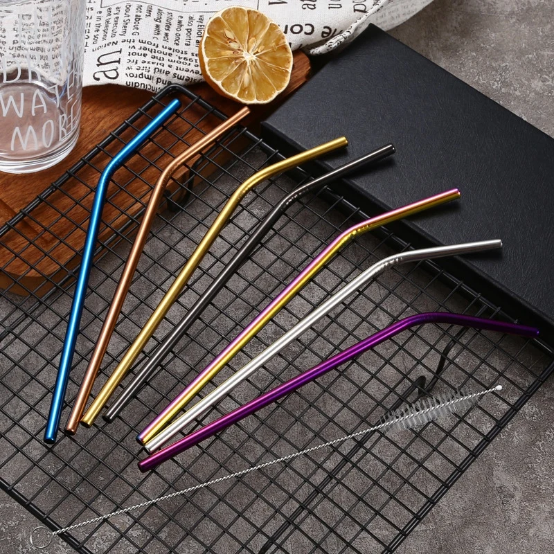 304 stainless steel straw Color environmental protection metal straight straw cocktail juice drink curved straw milk tea straw