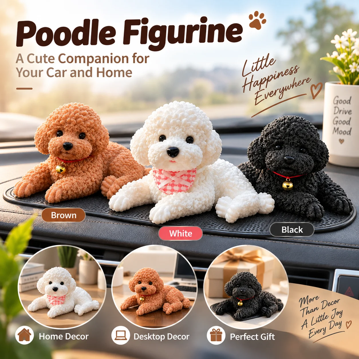 Lovely Lying Teddy Dog Doll Toy Car-styling Car Ornaments Cute Simulation Lying Poodle Figurine Dashboard Decoration