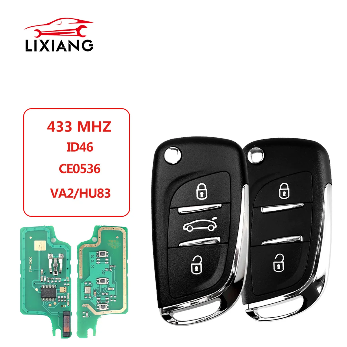 

LIXIANG for Peugeot 207 307 407 208 308 408 607 Partner Ce0536 433Mhz ID46 2/3 Buttons ASK FSK Modified Remote Car Key