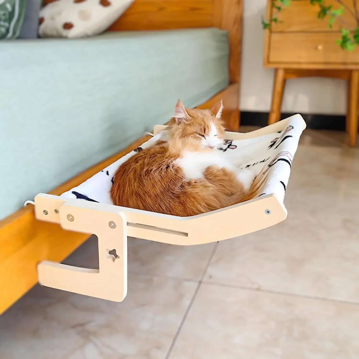 Cat Bedside Hammock & Window Perch, Cat Bed Attachment for Human Bed, Perfect for Indoor Cats Inside