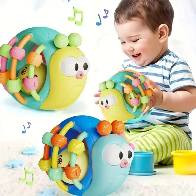 1pc Interactive Snail Baby Balls Rattle Comforter Toy Cute Hand-Held Baby Rattle Puzzle Snail Rattle Plastic Ball Education Gift