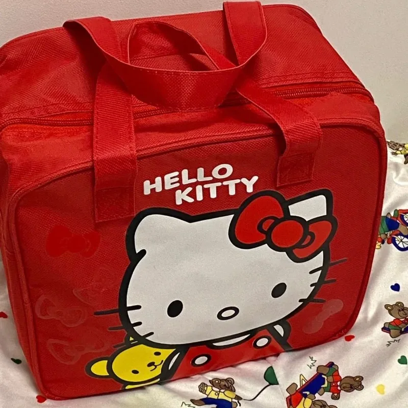 

Hello Kitty Hat MINISO Anime Peripheral Cartoon Canvas High-capacity Cosmetic Bag Portable Fashion Zipper Style Handbag Printing