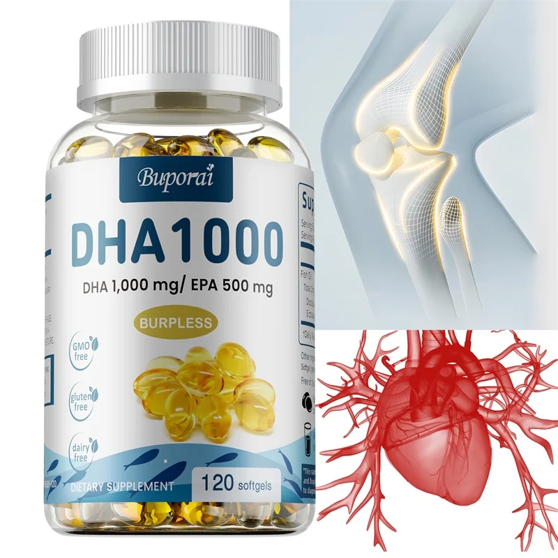 Omega 3 Fish Oil DHA Supplements - Supports Brain, Joint and Heart, Enhances Memory & Cognition
