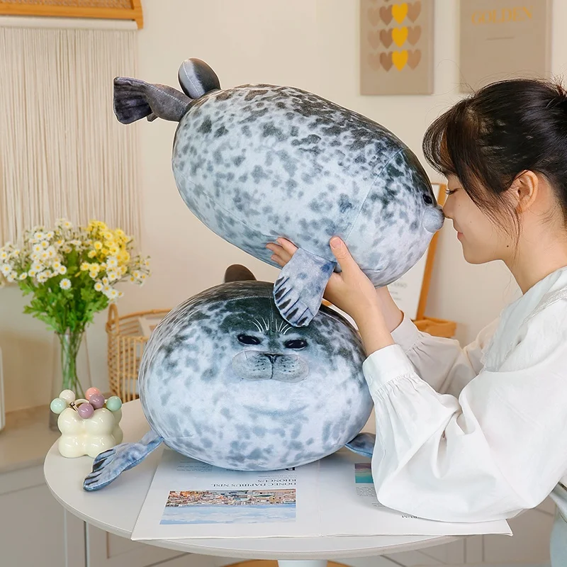 20-50cm Ultra Soft Seal Plush Pillow Grey Aquatic Animal Cushion Mother-child One Big Four Small Balls Plushie Decoration Gift