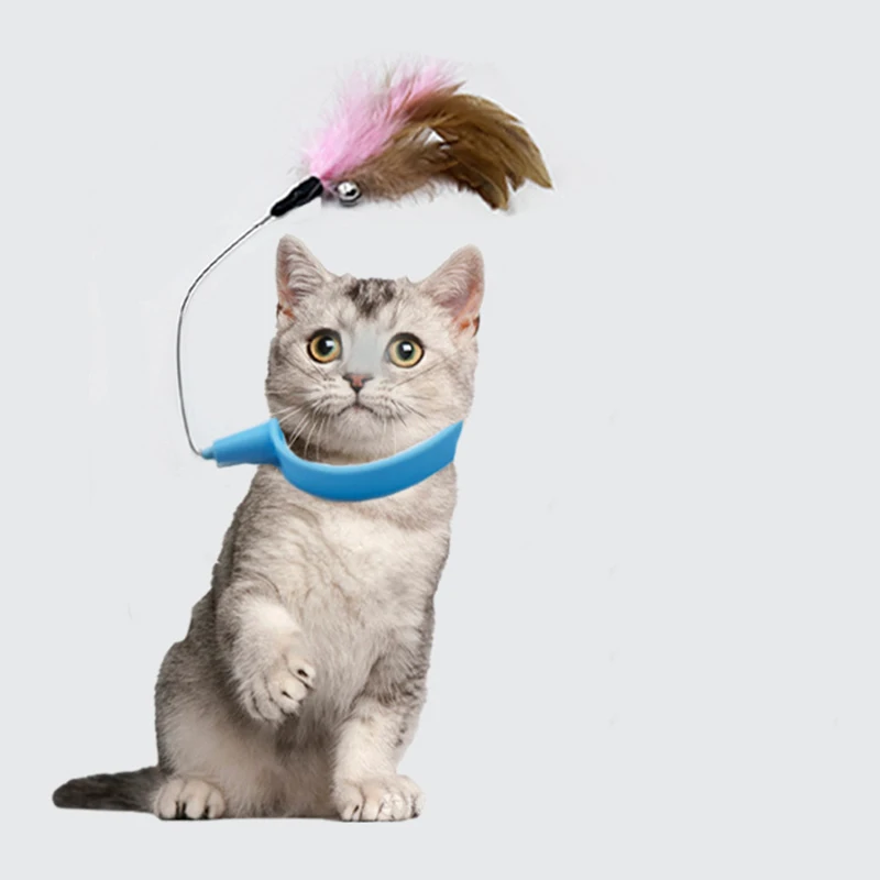 New product collar for cat teaser self-entertainment cat toy neck collar feather bell cat toy pet supplies image 2
