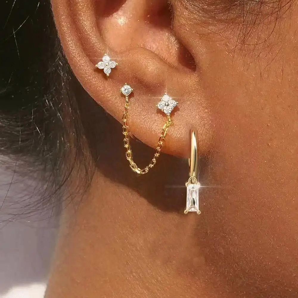 موضة سلسلة واحدة ثقب الأذن للنساء فتاة الزركون شرابة قلادة الفص اللولب ثقب القرط الذهب اللون مجوهرات للجسم هدية #5