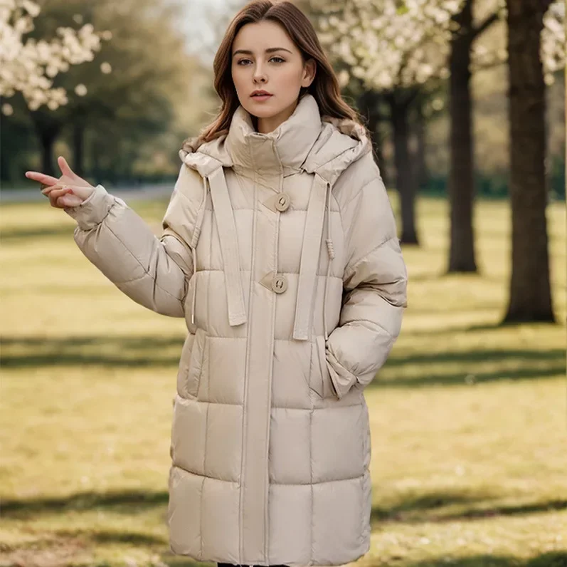 

2025 Women's Winter Jacket Thickened Warm Hooded Wrap The Buttocks Parkas Female Thicken Pure Color Casual Cotton Jacket 2025