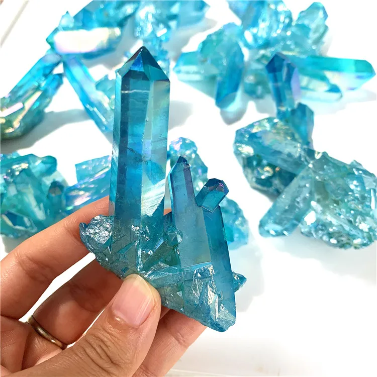 1pc Amazing Small Size Electroplated Blue Quartz Cluster Reiki Healing Crystals Craft for Sale，Ideal for Home Decor