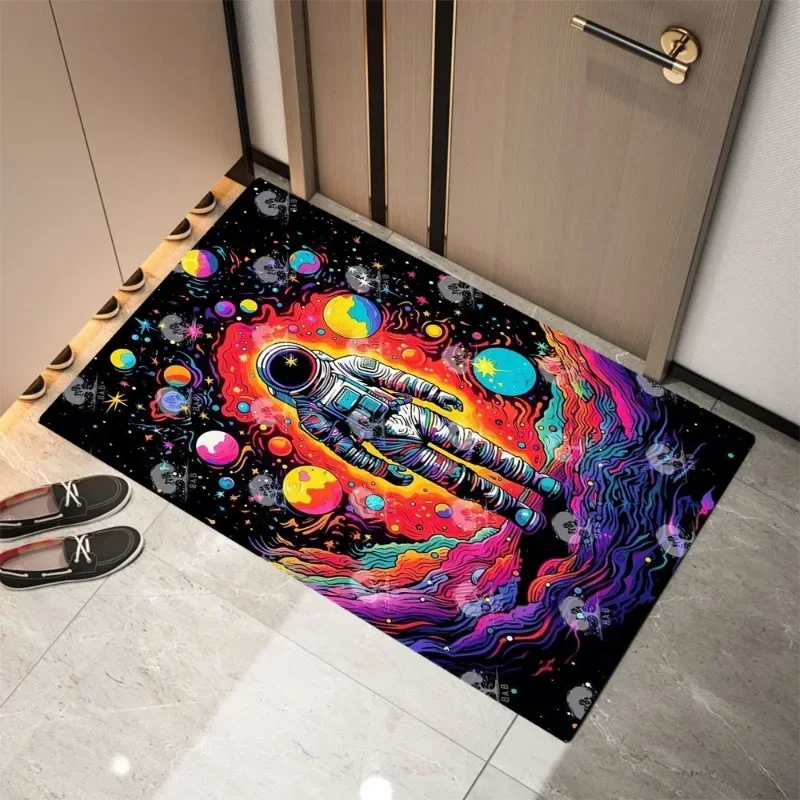 Space Pattern Printing  Astronauts Planets Stars Foot Rugs Indoor Home Dirt Resistant Entrance Carpet Non Lip Bathroom Kitchen