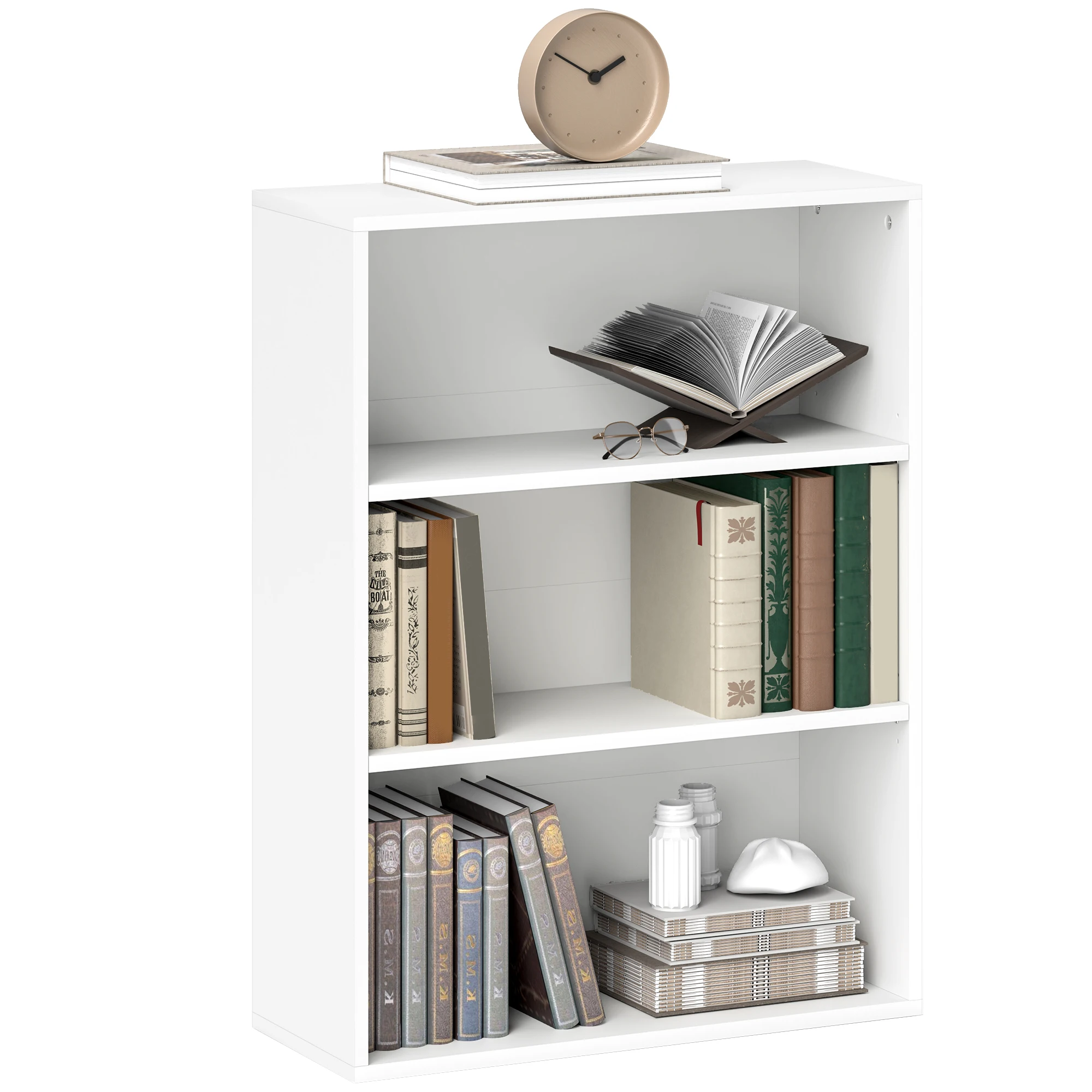HOMCOM Librería de  Niveles Estantería de Libros con 2 Estantes Ajustables para Sala de Estar Oficina Dormitorio  Blanco