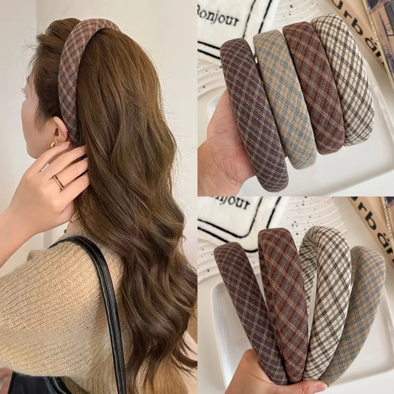 

Elegant Plaid Bezel Hairband for Women Korean Retro Headband Girls Vintage Hoop for Holiday Party Hair Bands Accessories