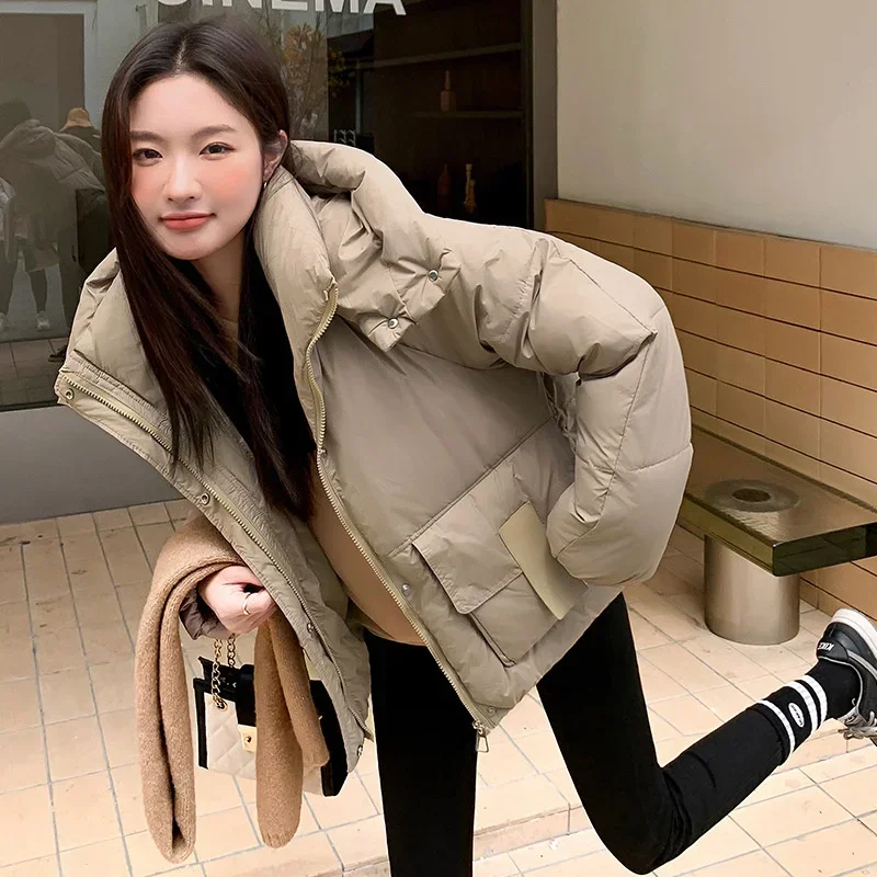 Mulher para baixo jaqueta de algodão 2024 inverno com capuz bolsos com zíper quente grosso puffer acolchoado jaqueta feminina pão algodão roupas outwear