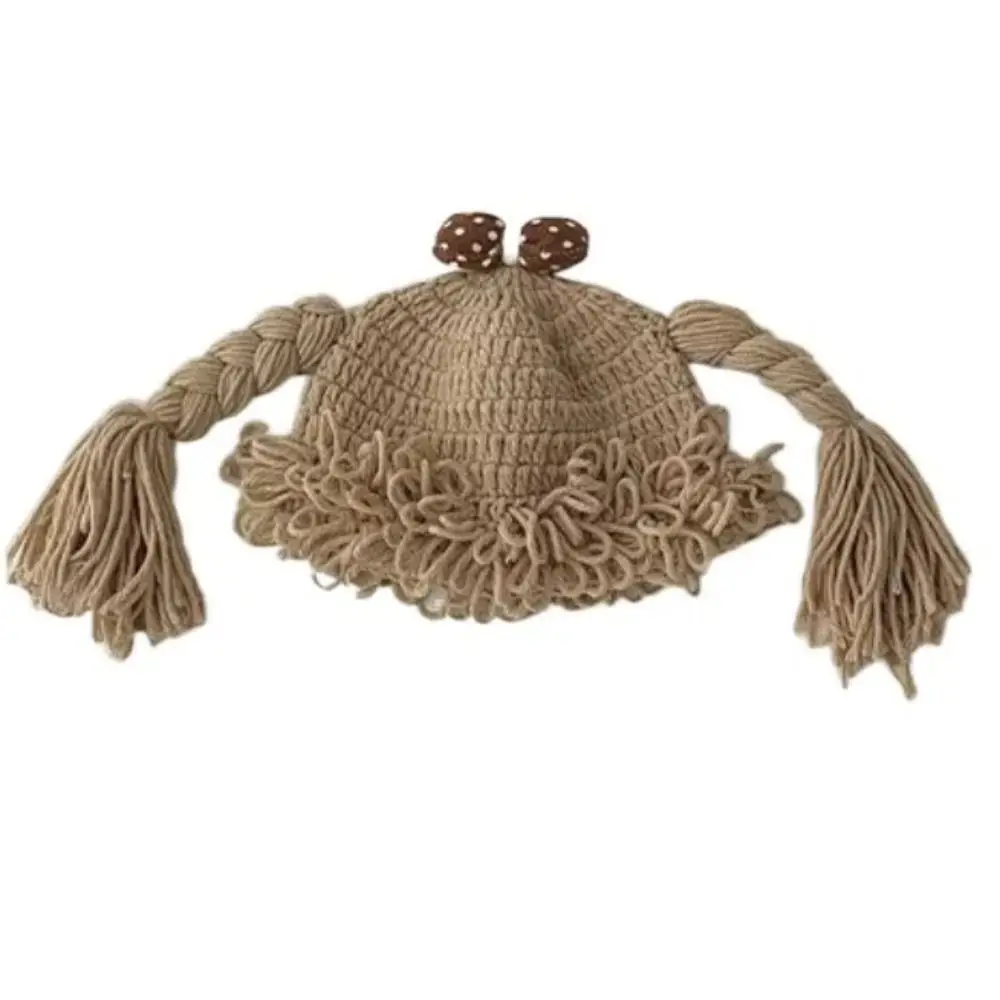 

All-match Breathable Baby Braid Wig Hat Windproof Flower Baby Woolen Cap Korean Style Brimless Newborn Headgear Winter