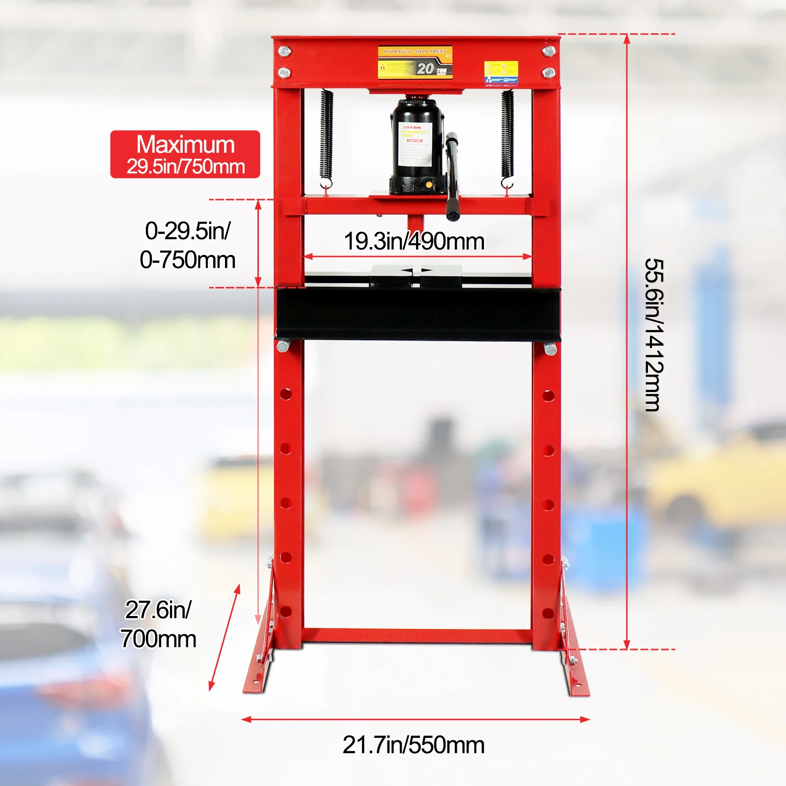 20 Ton Hydraulic Garage Press, H-Frame Hydraulic Shop Press with Adjustable Height, Garage Benchtop with Stamping Plates to Bend