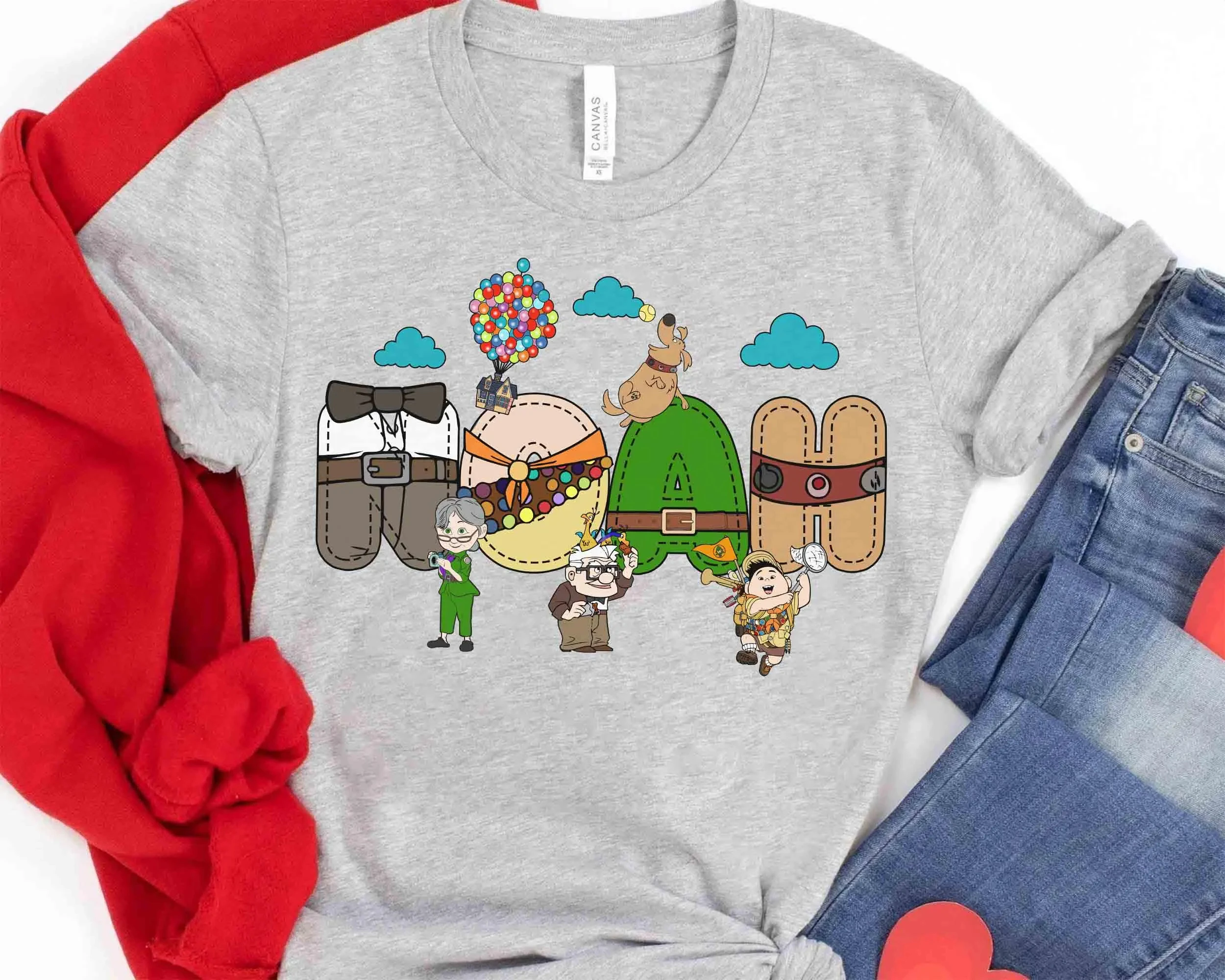 قمصان متطابقة لشخصية فيلم ديزني بيكسار كارل إيلي راسل دوسجر دوج كيفن تي شيرت، أعياد ميلاد عائلية ديزني بارك #5