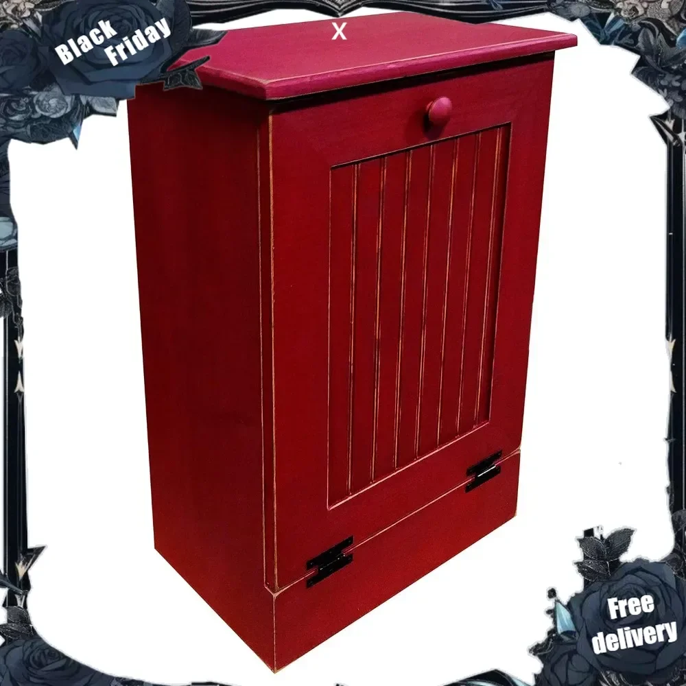 Wooden Tilt Out Trash Bin (Old - Red)