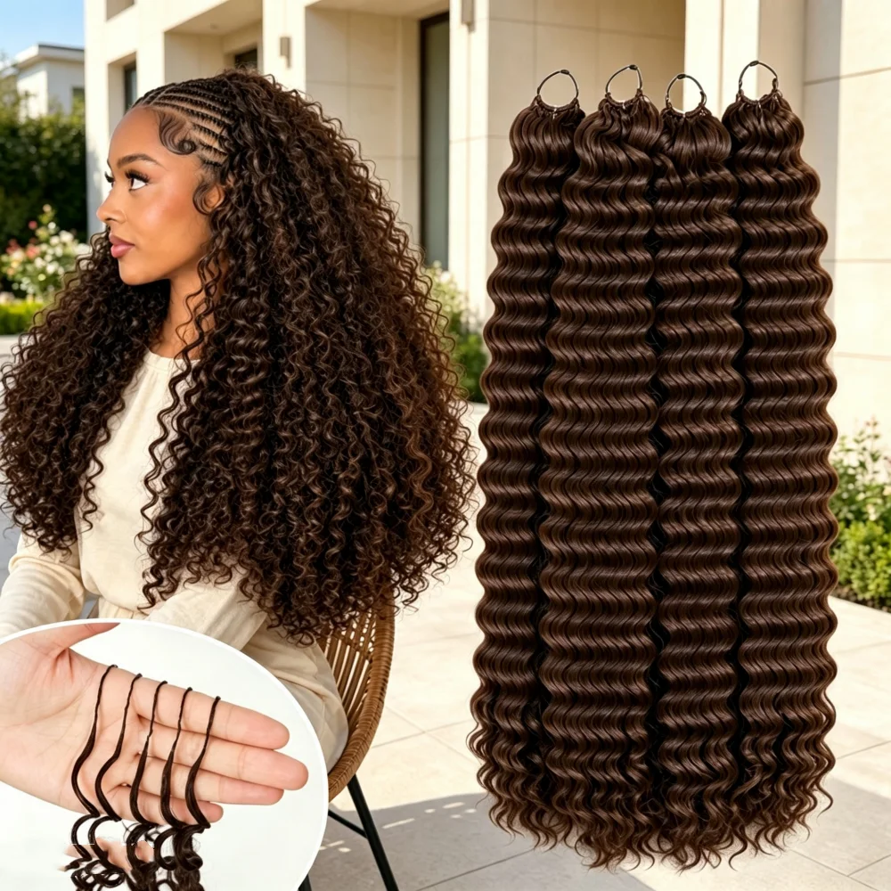 Deep Wave Miracle Knots Feather Crochet Human Hair Chocolate Brown Raw Boho Braids Crochet Human Hair Extensions
