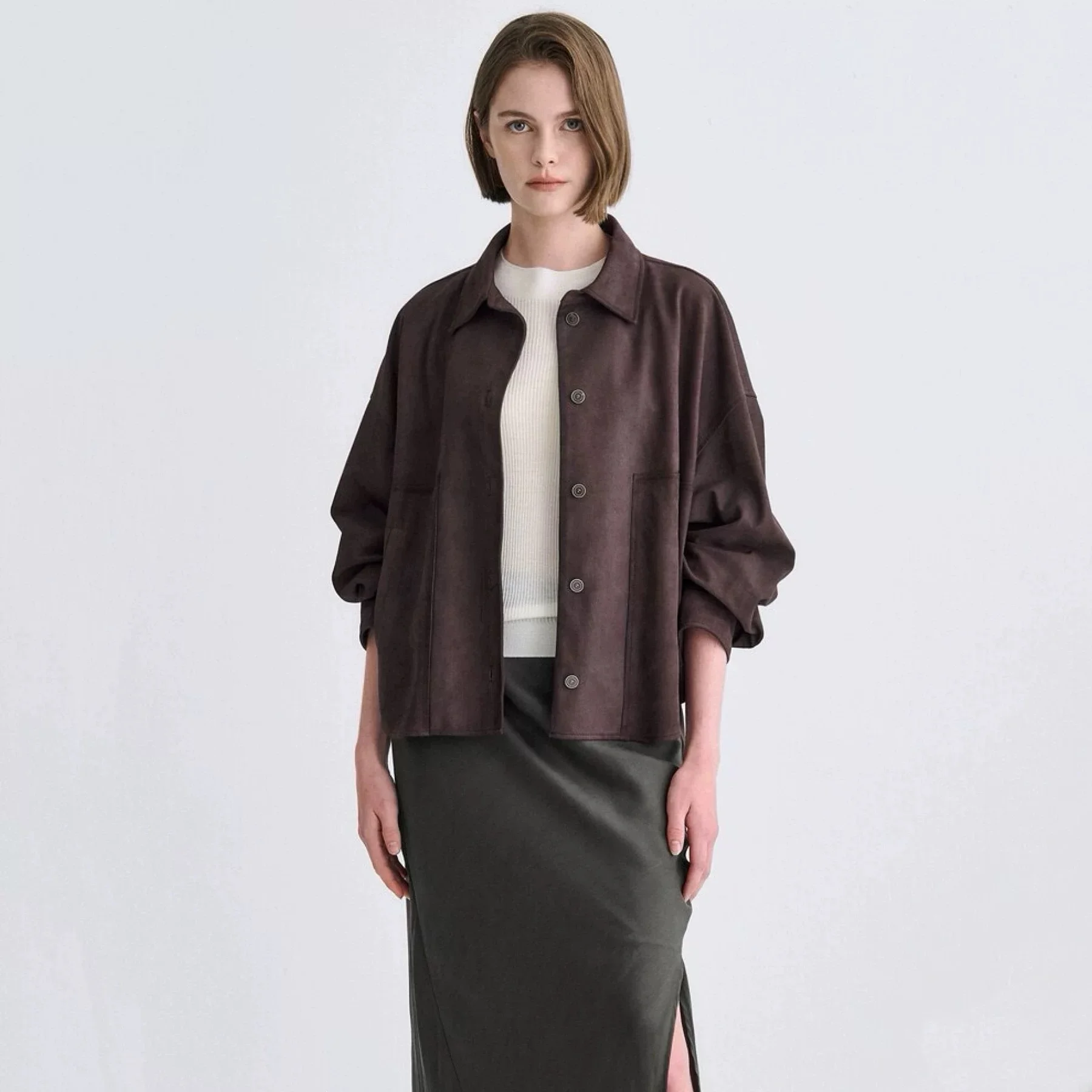 

Slimming Effect Suede Jaet Collared Loose Fit Versatile Lemon Cheese TIM25 Autumn Women's Commute Sle Long Sve Coat