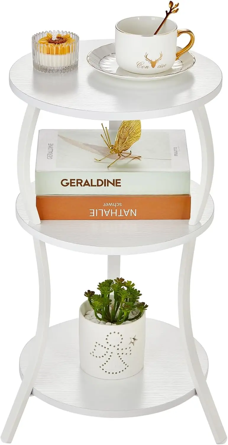 

Vintage Small Round Side Table, 3-Tier Slim Waist Circular End Table with Storage Shelf, Compact Tea Sofa Table, Round C