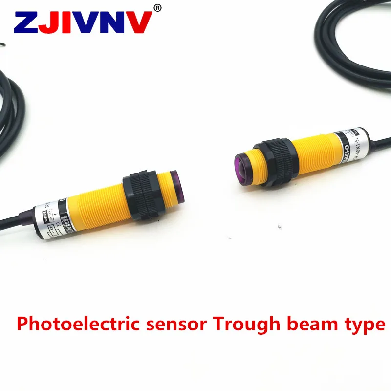 M18 Photoelectric Infrared Trough Beam Sensor Receive (3-wire) Send (2-wire) Cylinder Type Switch NPN NO Detection Distance:5m