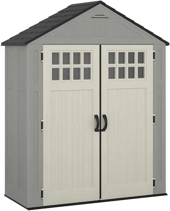 BMS6312D Everett 6' x 3' Heavy-Duty Resin Outdoor Pad-Lockable Double Doors and Windows All-Weather Shed for Yard Storage