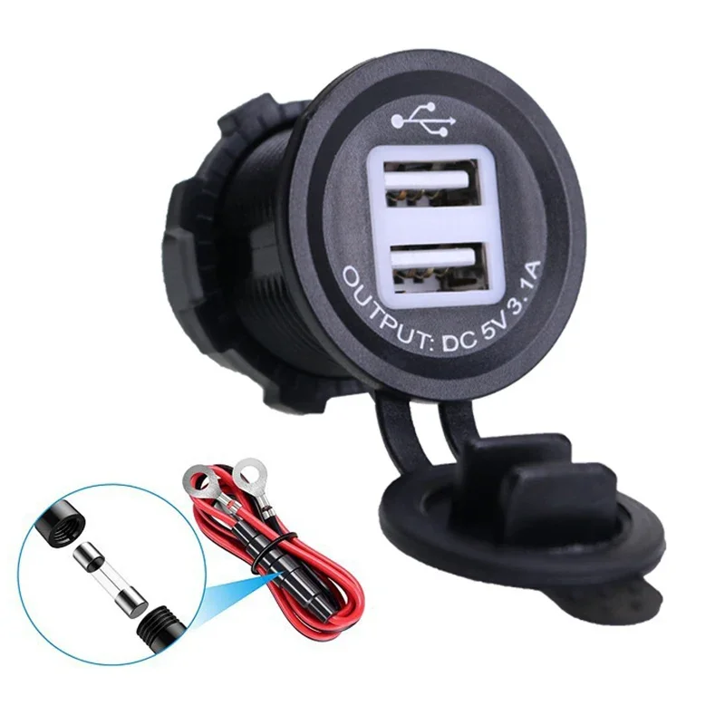 

Waterproof 3.1A 12V-24V Dual Ports USB Car Charger Socket Outlet Power Adapter for Motorcycle Bus Truck Boat Marine RV