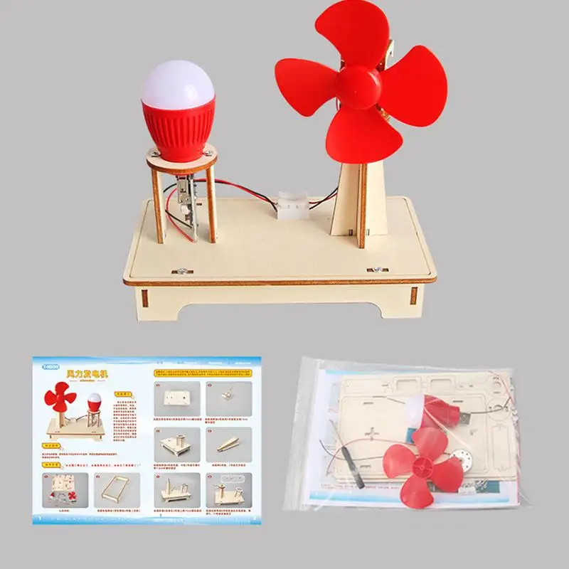 Wooden Wind Generator Toy Handmade Kit Small Motor Vertical Wind Turbines Electricity Power Generator Model Kids Educational Toy