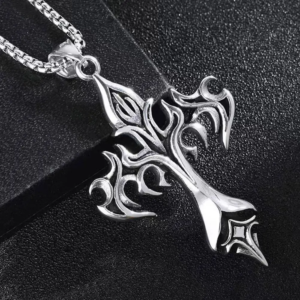 1pc Punk Style Steel Warrior Necklace Fashion Personalized Cross Flame Stainless Steel Snake Shaped Hip-hop Cool Pendant Jewelry