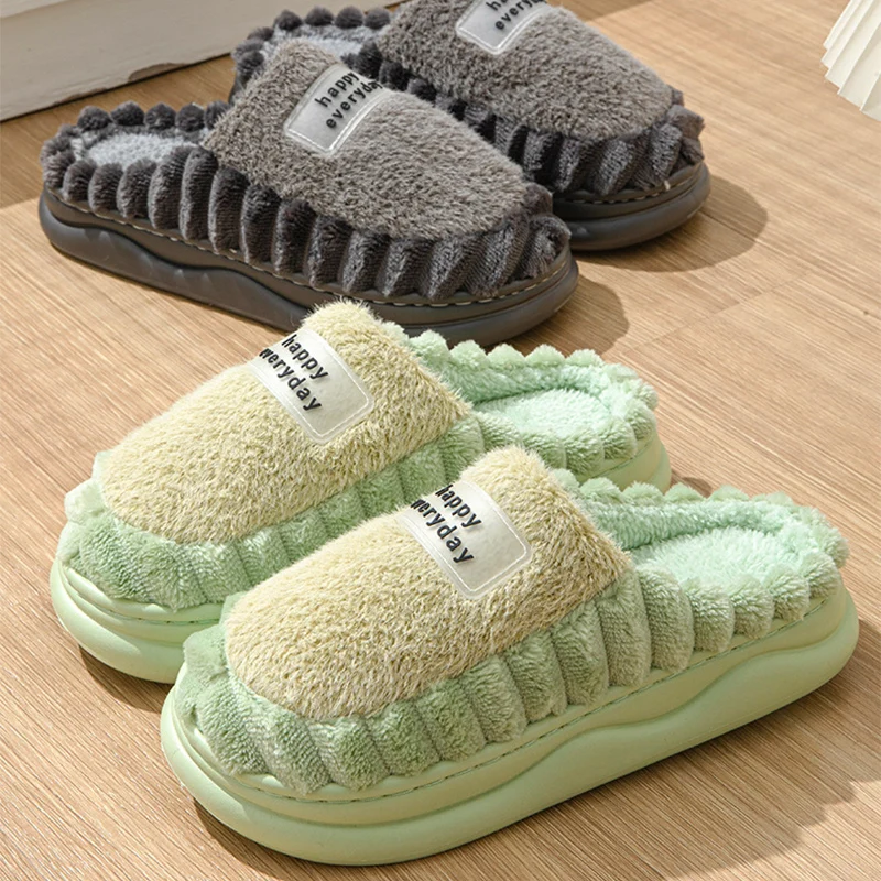 Winter Warm Fur Slippers Men Women Couples Slippers House Non Slip Soft Shoes Comfort Thick Sole Home Indoor Plush Slippers