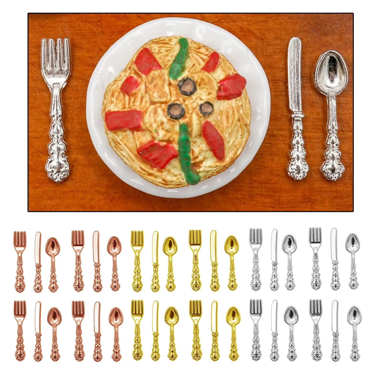 2-6pack 1:12 Dollhouse Miniature Tableware Toys 1/12 Knife Fork Spoon Set Silver