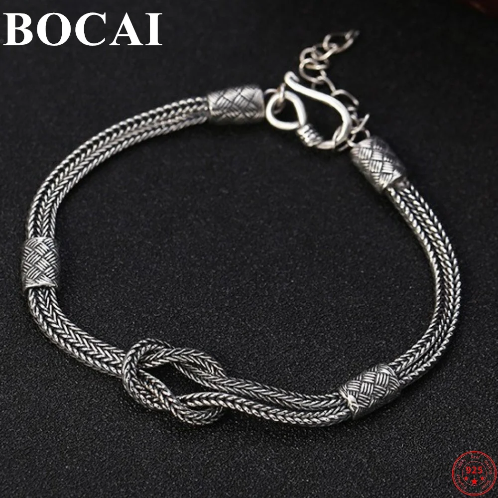 

Браслет BOCAI из стерлингового серебра 925 пробы для мужчин и женщин, креативная Ретро простая серебряная цепочка, ювелирное изделие из чистого серебра