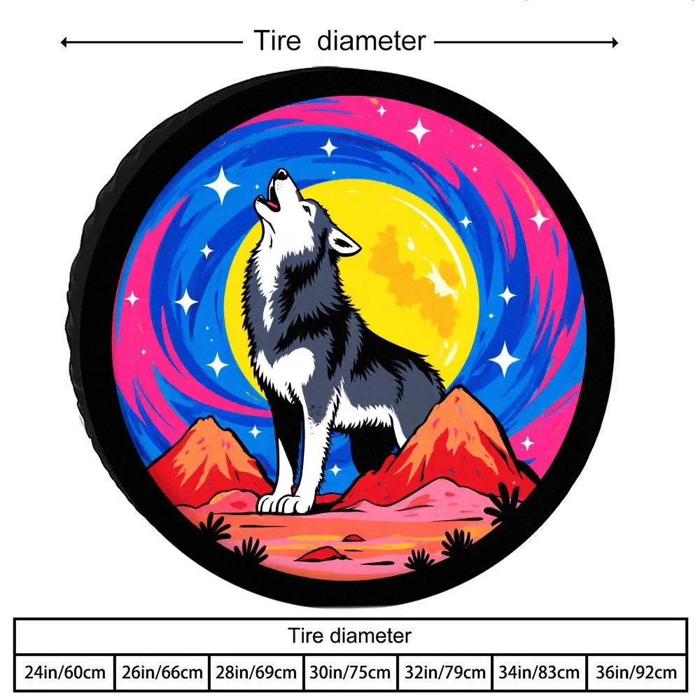 Housse de pneu artistique Howling Wolf en polyester de qualité supérieure, résistante à l'usure, pour SUV et camion