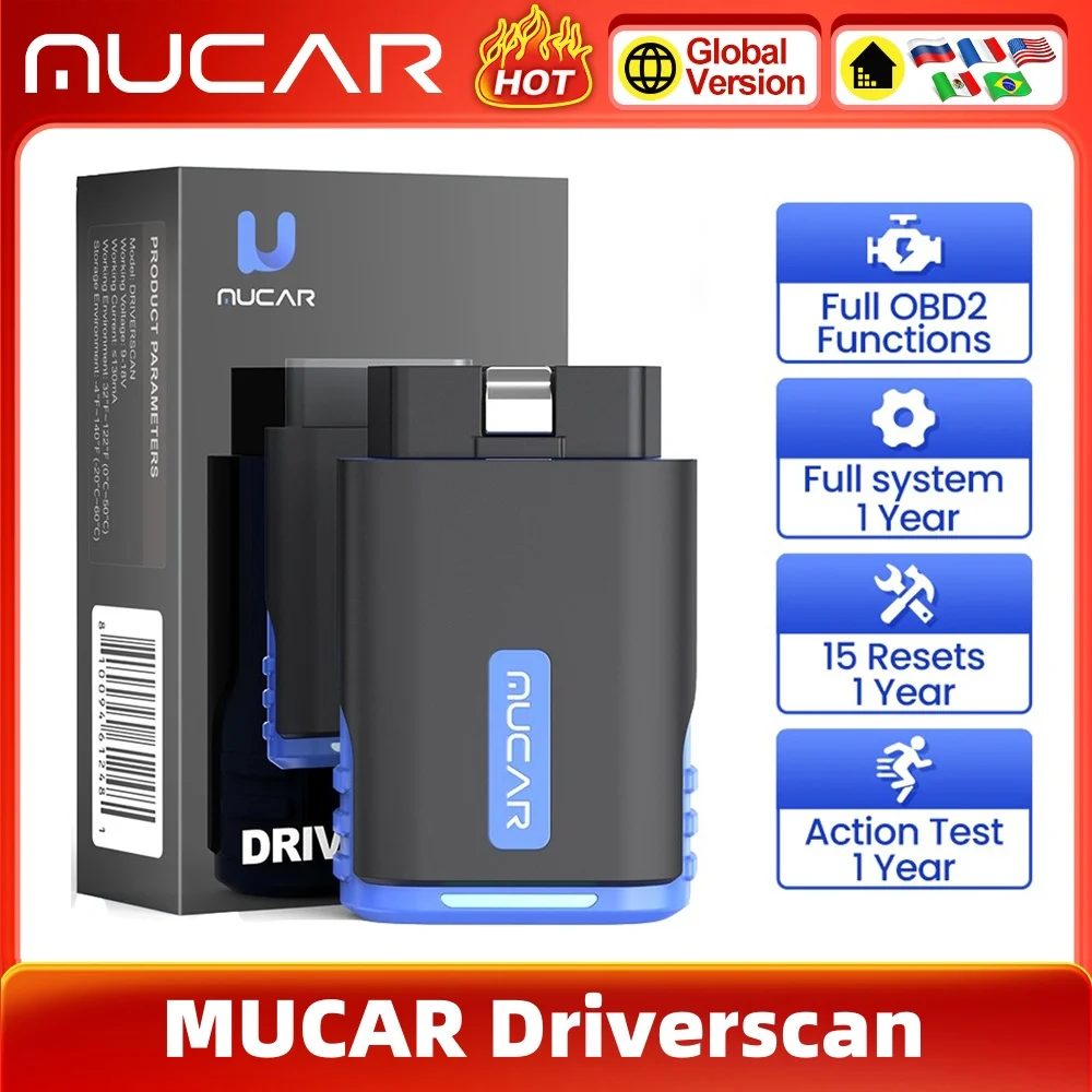 2024 Mucar Driverscan OBD2 Scanner Full System Car Diagnostic Tools Bi-directional Control Scan Tool 15 Reset Service Function