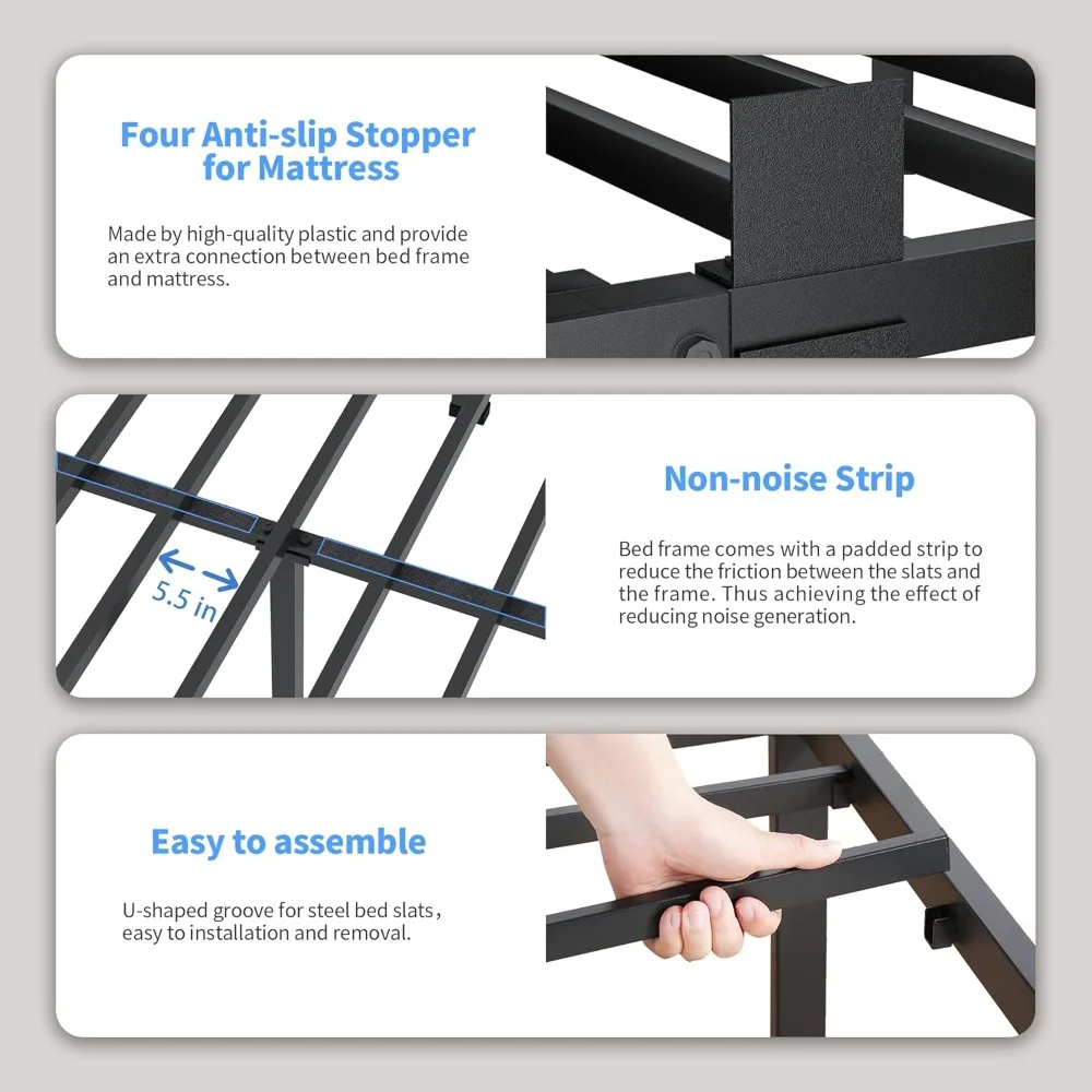 إطار سرير معدني كاليفورنيا كينج مع دعم اللوح الأمامي، 14 مرتفع، لا حاجة إلى صندوق زنبركي، أرجل زاوية مستديرة، مرتبة جاهزة