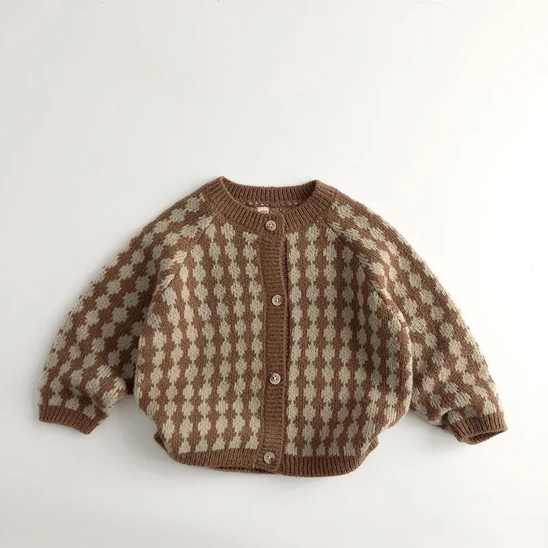 MILANCEL New Kids Sweaters Korean Style Plaid Boys Knit Cardigans Girls Knitwear