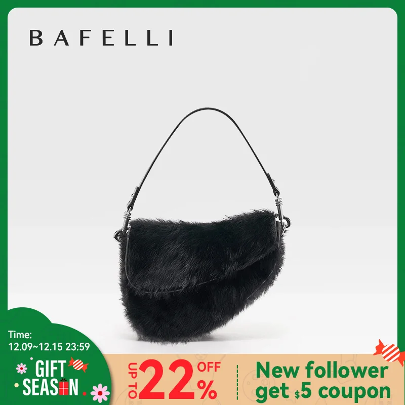 BAFELLI 2023 NEW WOMEN'S HANDBAG TREND GENUINE LEATHER FASHION STYLE WINTER SADDLE FUR BAGS LUXURY BRAND DESIGNER SHOULDER PURSE