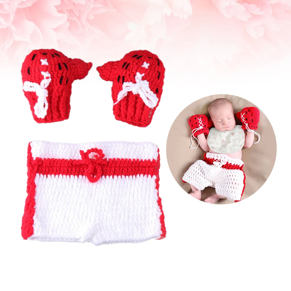 

Newborn Photography Props Red Crochet Boys Boxing Outfit Set Infant Baby Photo Props Baby Clothes Newborn Photo Costume Set