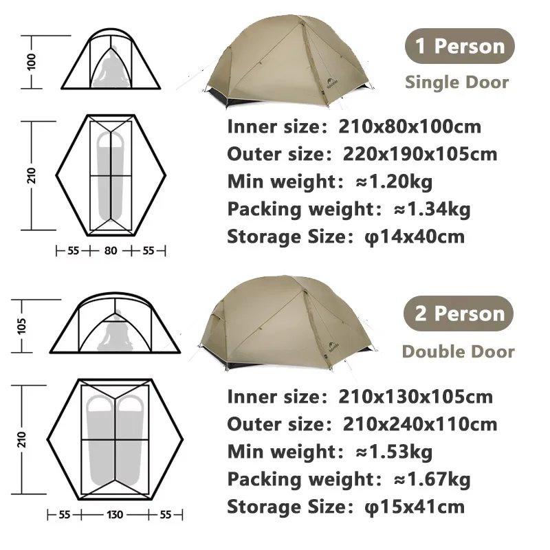אוהל Naturehike Mongar 2 UL/PRO/Base למחנאות 1 3 אנשים אוהל, תמונה 5