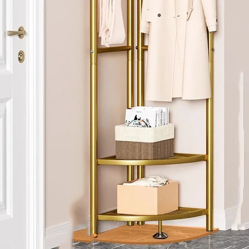 Leisure Style Stand Wall Gold Clothes Rack Place Saving Living Room Clothes Hanger Home Modern Shelfs