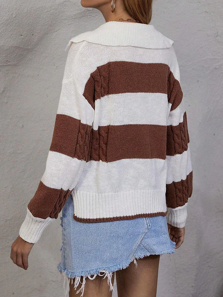 

Women's Two Tone Striped Knit Sweater Casual Wear Versatile Stylish Collar Simple Design for Everyday Fashion