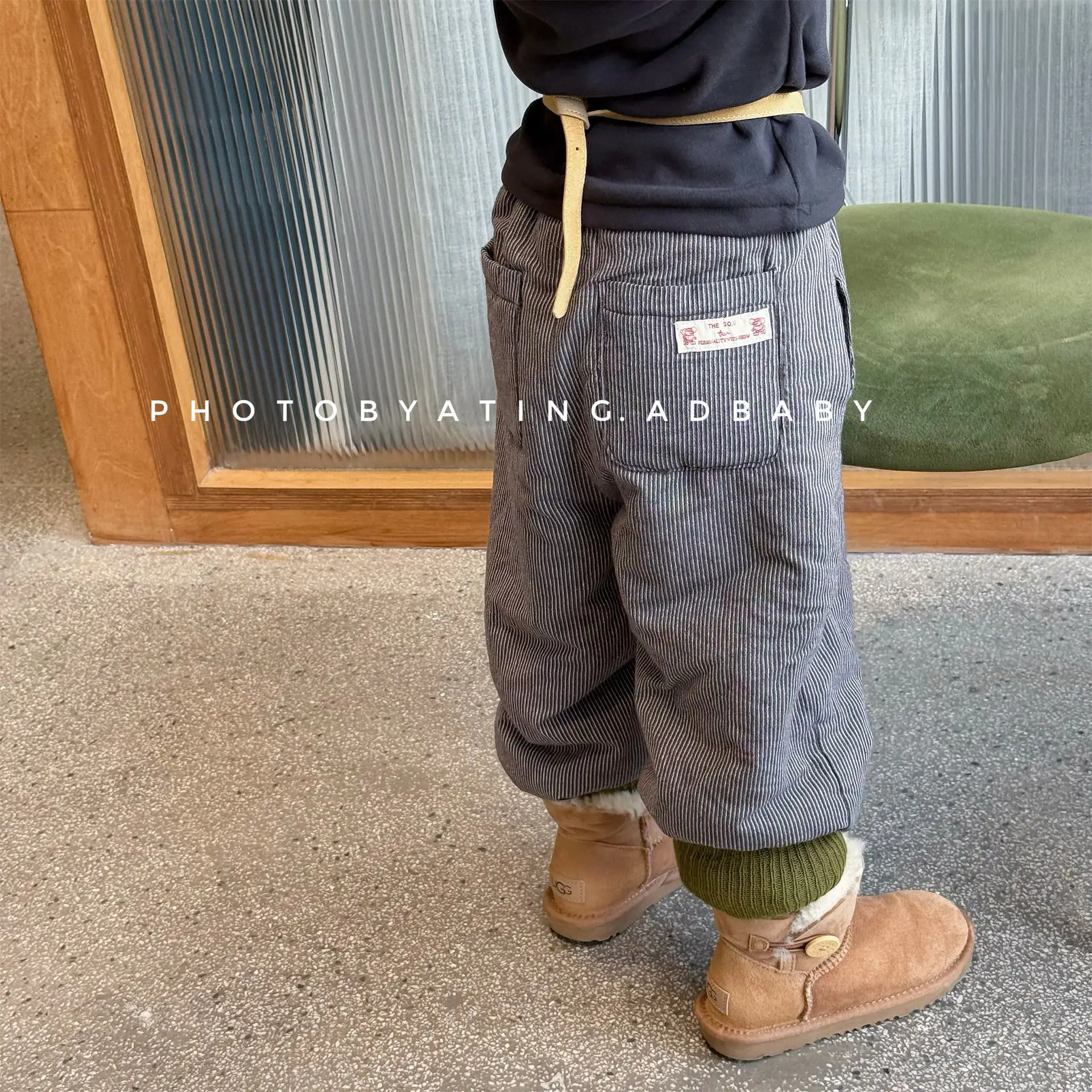 الكورية الشتاء الأطفال الفتيان الصوف السراويل سميكة الدافئة مخطط الرضع بابيس بنين بانت زائد المخملية طفل أطفال بنين Sweatpants #3