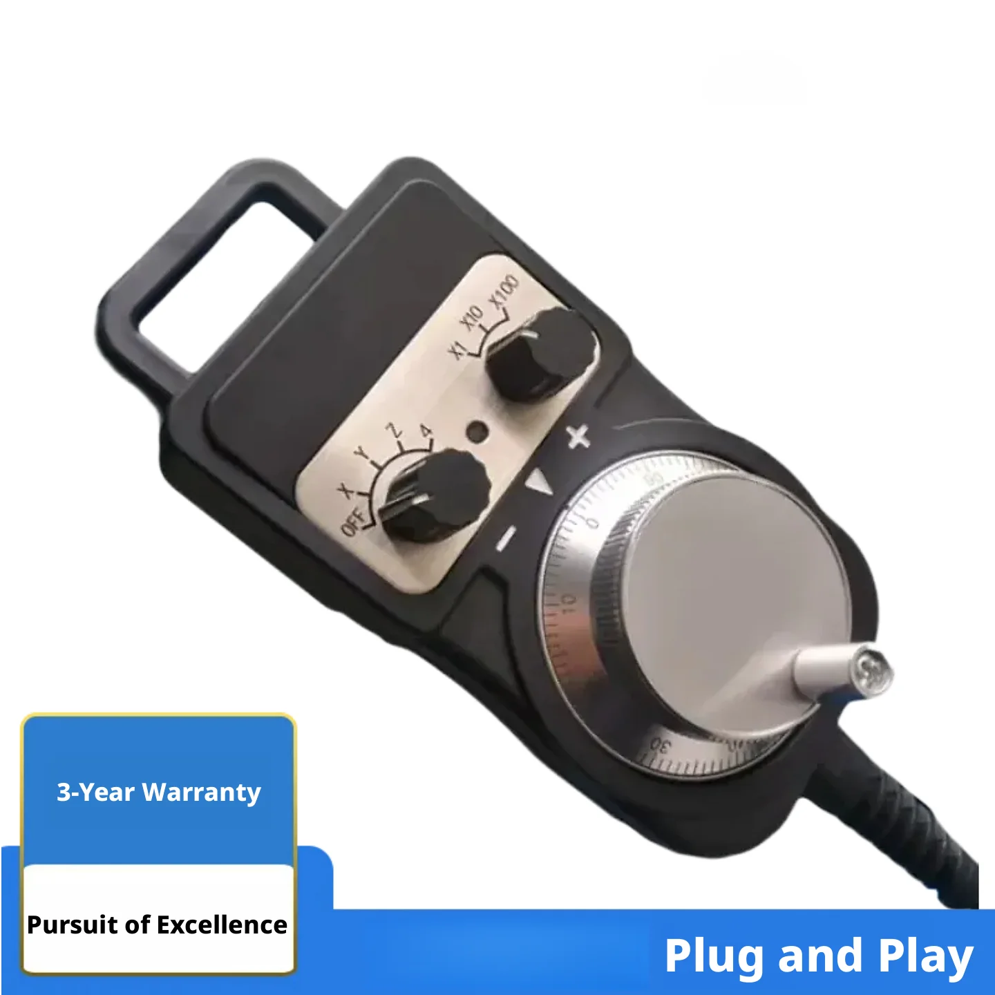 Universal Manual Jog Pendant for CNC Machines – IP54 Rated, Spiral Cable, Stainless Steel Dial, Multi-Axis Selection