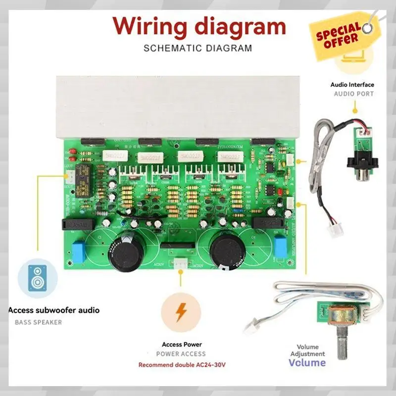 24-Hour Delivery 2X 500W A1943/C5200 Highly Power Subwoofer Sound Amplifiers Board AC24-30V Heavy Bass Sound Amplificador Module