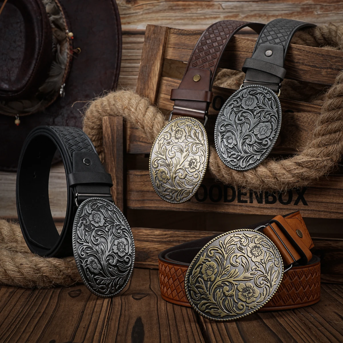 Fashionable men Western style PU belt