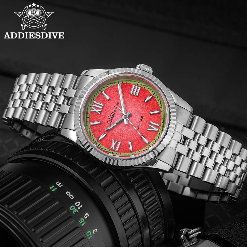 ADDIESDIVE New Men Quartz Watch Dual Color Dial Sapphire Glass Waterproof Watches 36MM Super Luminous Fashion Steel Wristwatch