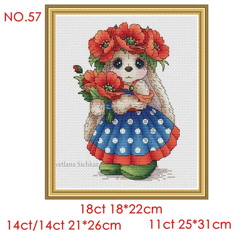 Cross Stitch Kit Floral Bunny 28ct 18ct 14ct 11ct can be Customized Printed cloth hand Embroidery Material Kit